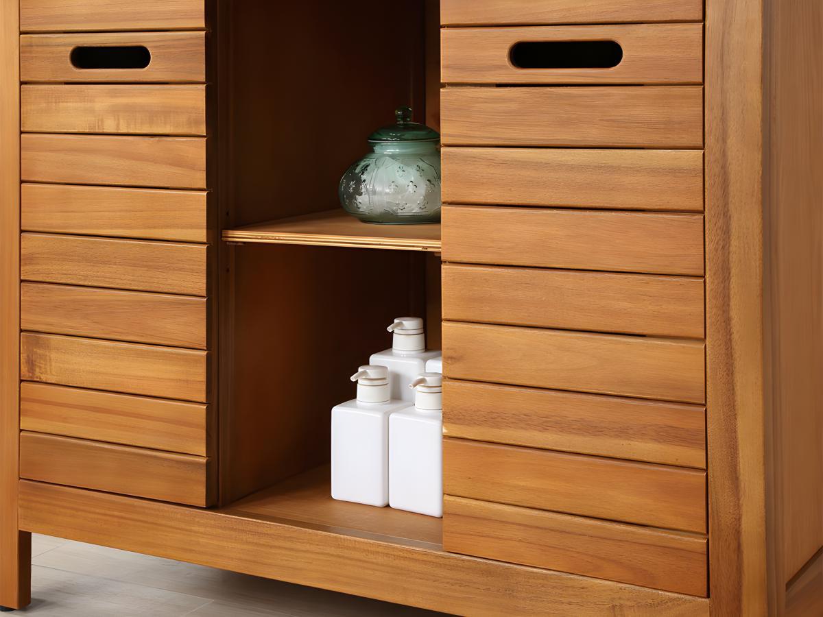 Vente-unique Waschbeckenunterschrank mit Einzelwaschbecken Akazienholz PULUKAN  