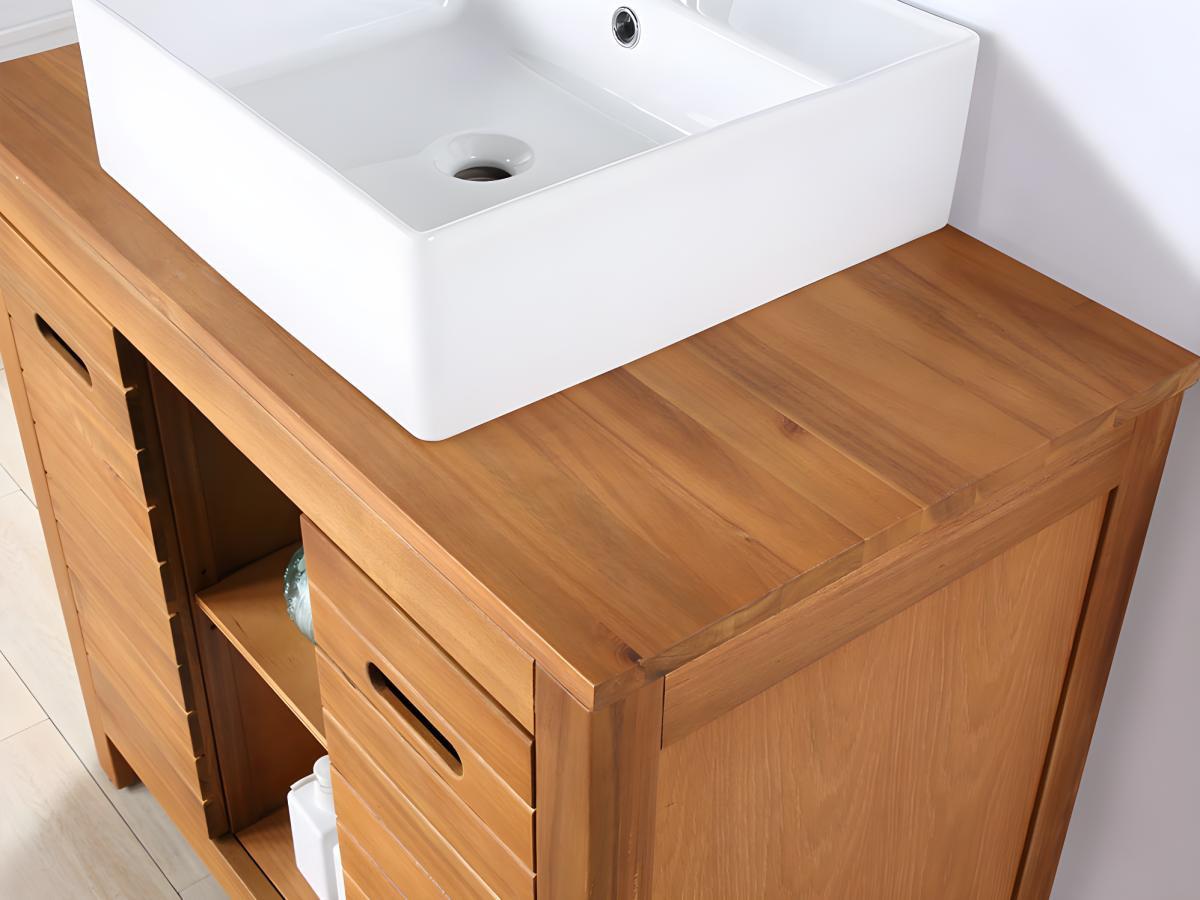 Vente-unique Waschbeckenunterschrank mit Einzelwaschbecken Akazienholz PULUKAN  