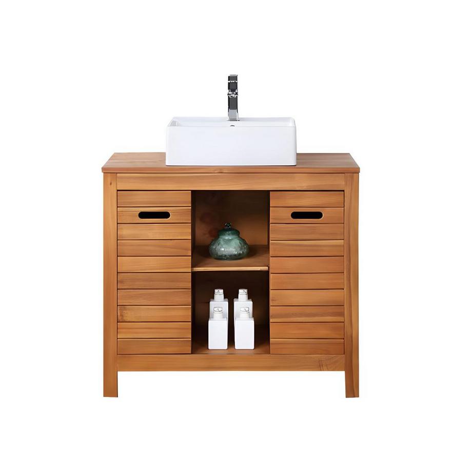 Meuble de salle de bain en bois d'acacia avec simple vasque PULUKAN