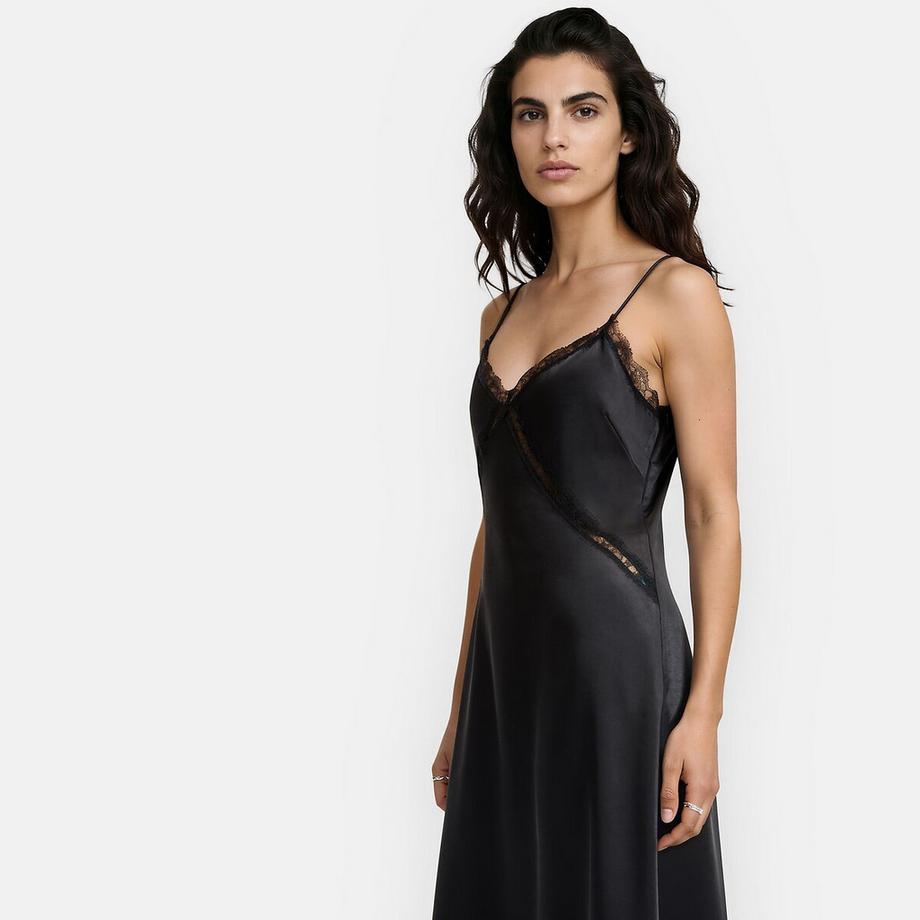 La Redoute Collections Robe longue en satin à fines bretelles et dentelle  
