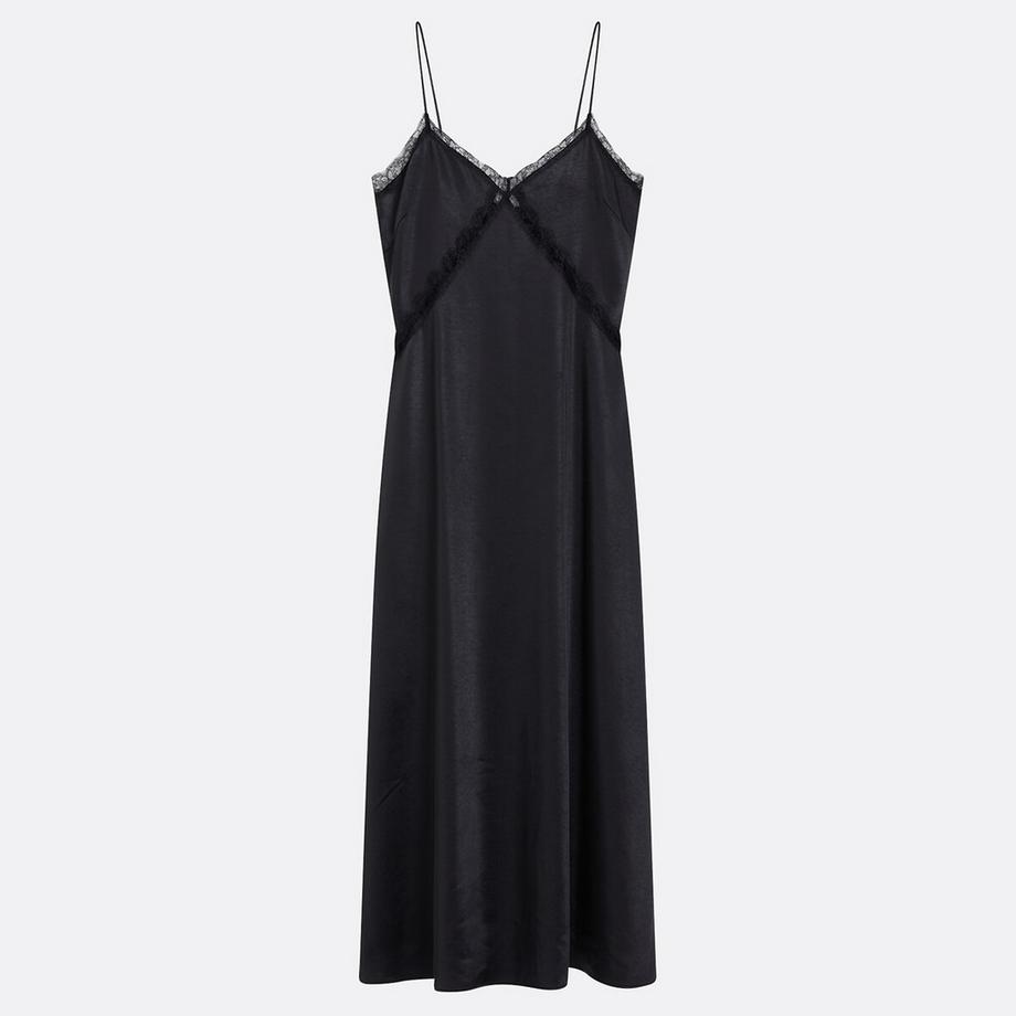 La Redoute Collections Robe longue en satin à fines bretelles et dentelle  