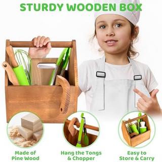 Activity-board  Accessoires de cuisine pour enfants, jouet en bois avec toque, tablier, couteau de sécurité pour enfants, formes 