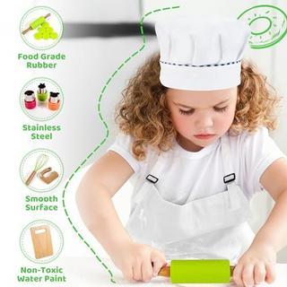 Activity-board  Accessoires de cuisine pour enfants, jouet en bois avec toque, tablier, couteau de sécurité pour enfants, formes 