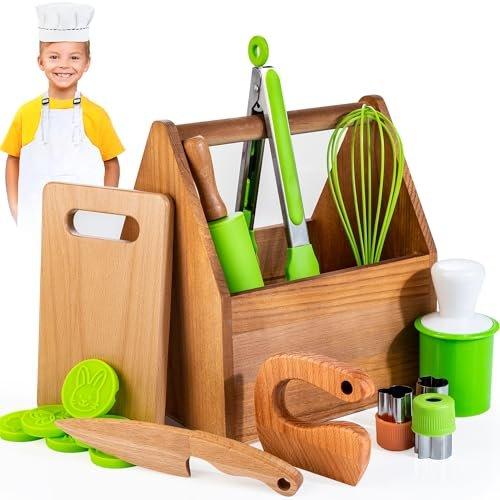 Activity-board  Accessoires de cuisine pour enfants, jouet en bois avec toque, tablier, couteau de sécurité pour enfants, formes 