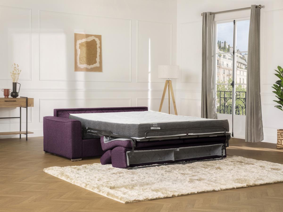 LINEA SOFA Schlafsofa 3-Sitzer - Liegefläche: 140 cm - Matratzenhöhe: 16 cm mit Memory Schaum - Stoff - Violett - VIZIR  