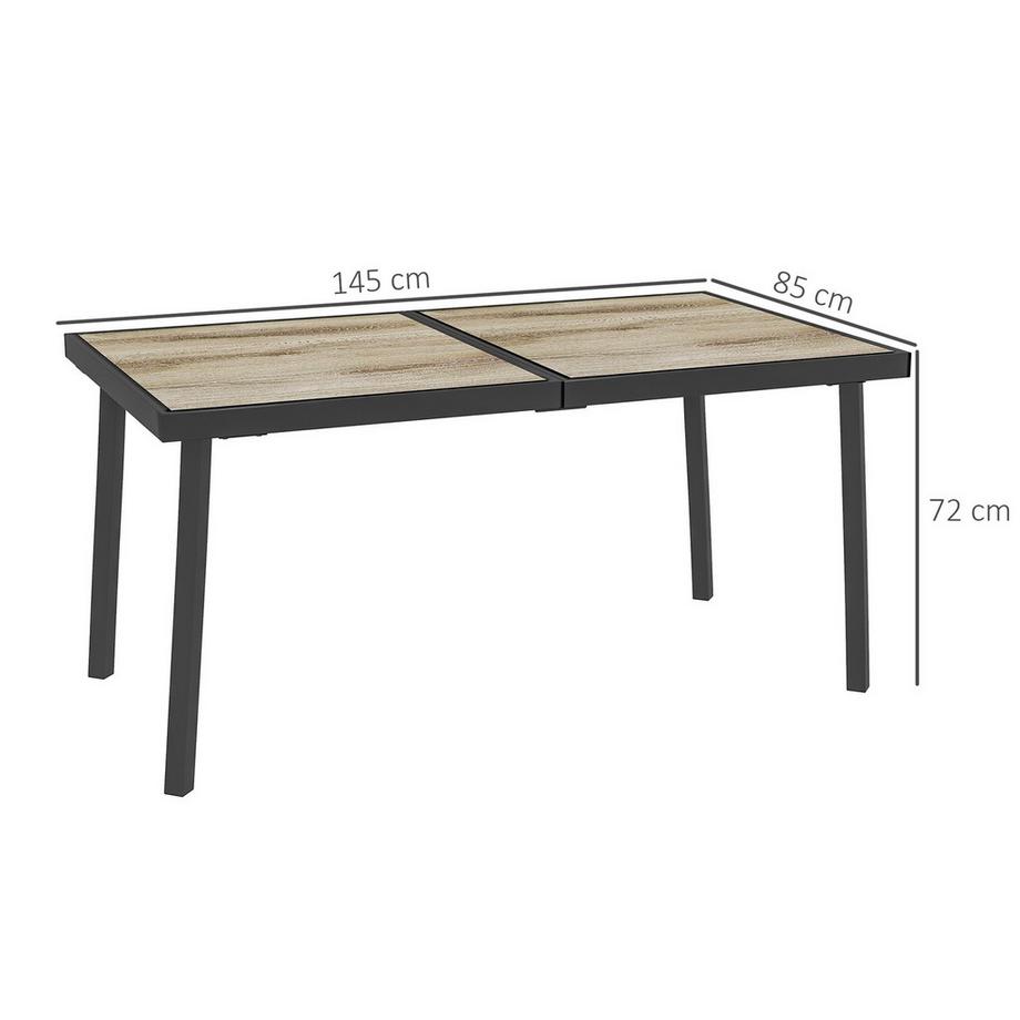 Northio Gartentisch, Balkontisch, 145 X 85 Cm Terrassentisch Für 6 Personen Mit Holzoptik, Esstisch Für Garten, Stahlgestell, Grau  