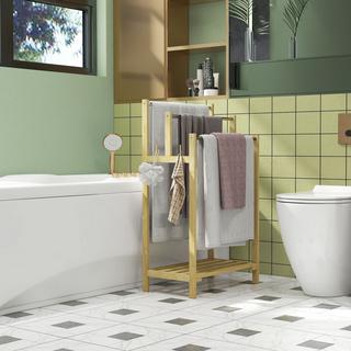 Northio Porta asciugamani da terra, porta asciugamani con 4 ganci, 3 porta asciugamani, porta asciugamani da bagno per bagno, bambù, naturale  