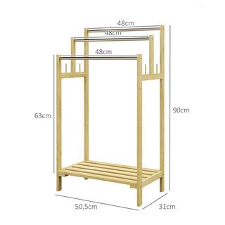 Northio Porta asciugamani da terra, porta asciugamani con 4 ganci, 3 porta asciugamani, porta asciugamani da bagno per bagno, bambù, naturale  