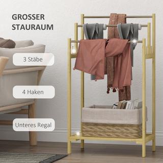 Northio Porta asciugamani da terra, porta asciugamani con 4 ganci, 3 porta asciugamani, porta asciugamani da bagno per bagno, bambù, naturale  