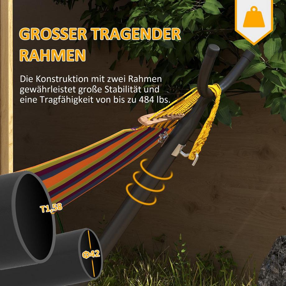 Northio Hängemattengestell, Hängemattenständer Mit Rollen, Ständer Für Hängematte, Mit Verstellbarem Haken, Tragetasche, Bis 220 Kg Belastbar, Stahl  