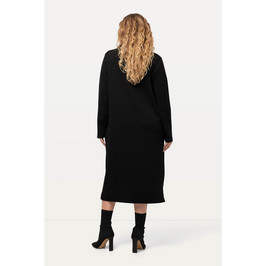 Ulla Popken Sweatkleid Struktur Taschen Stehkragen Langarm  