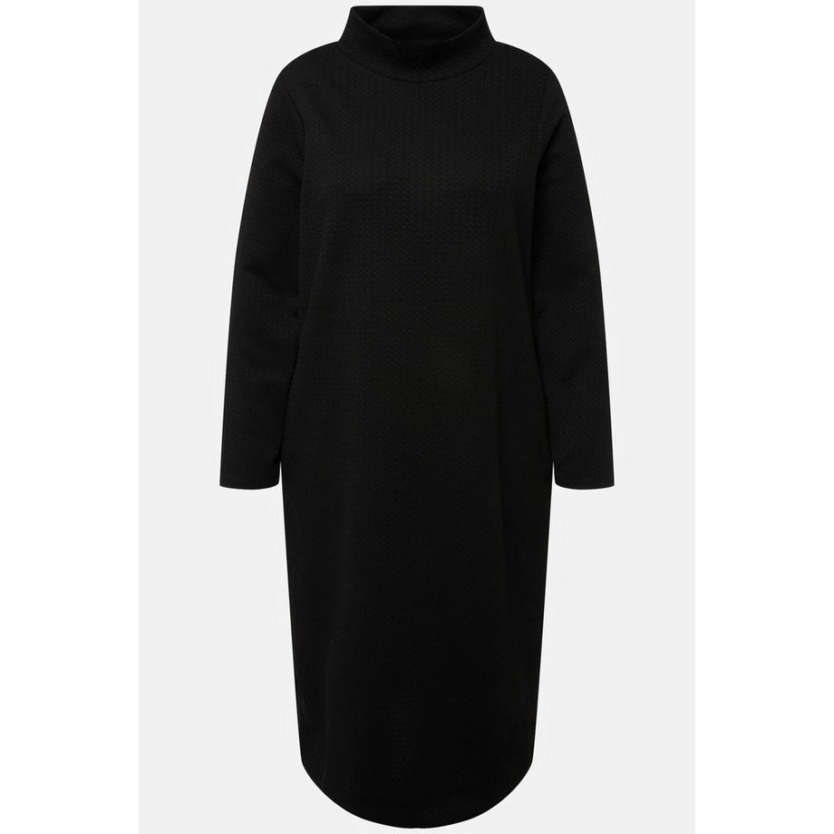 Ulla Popken Sweatkleid Struktur Taschen Stehkragen Langarm  