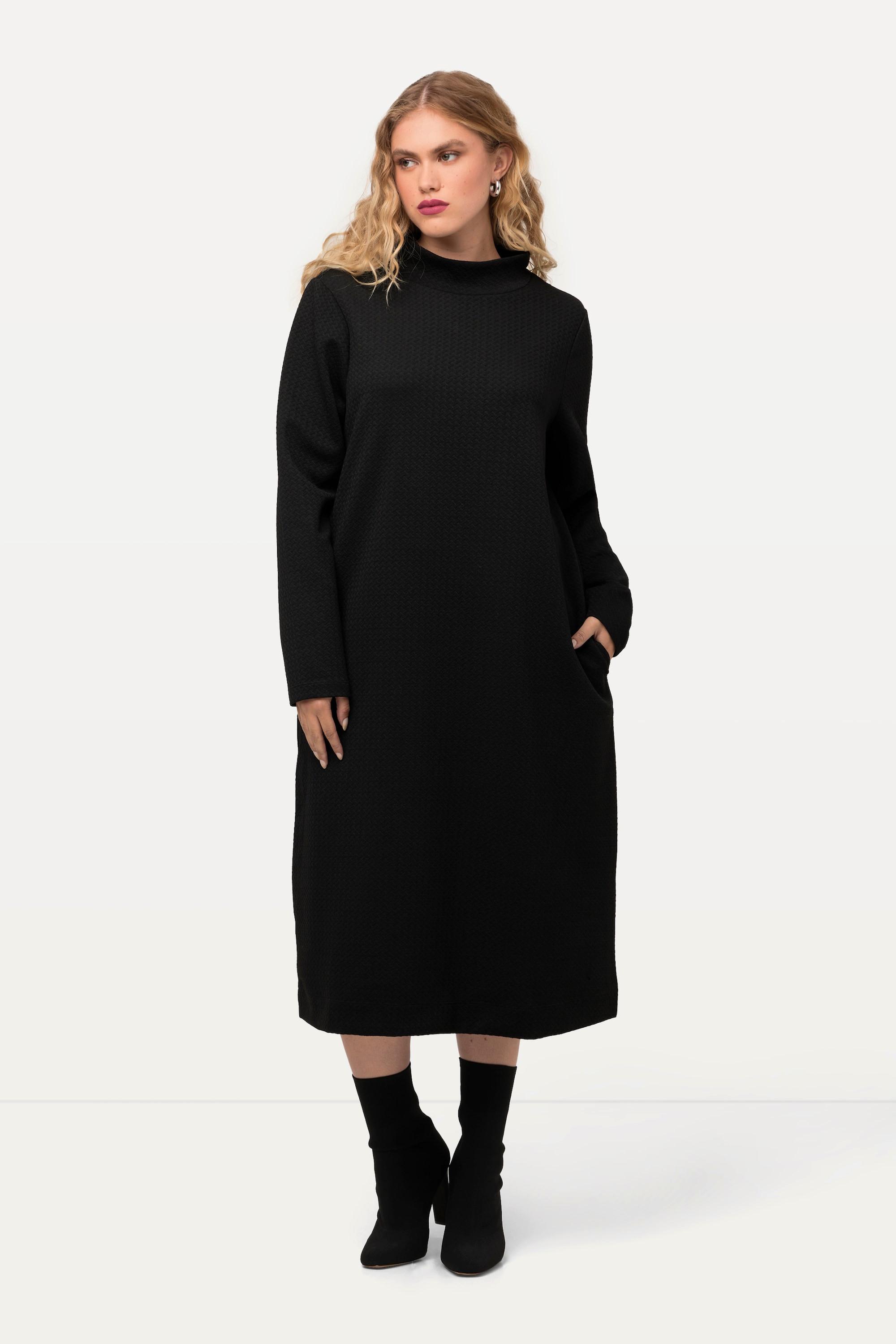 Ulla Popken Robe en molleton texturé Poches Col montant Manches longues  