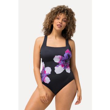 Maillot de bain à bonnets souples. Bretelles larges, se divisant en deux dans le dos. Matière recyclée, avec motif fleurs.