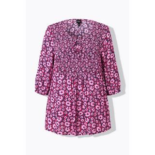 Ulla Popken  Smokbluse, Blüten, Rundhals, Bindeband, 3/4-Arm 