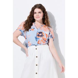 Ulla Popken Tunica Floreale Collo Alto Scollo a V Mezza Manica  