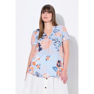 Ulla Popken Tunica Floreale Collo Alto Scollo a V Mezza Manica  