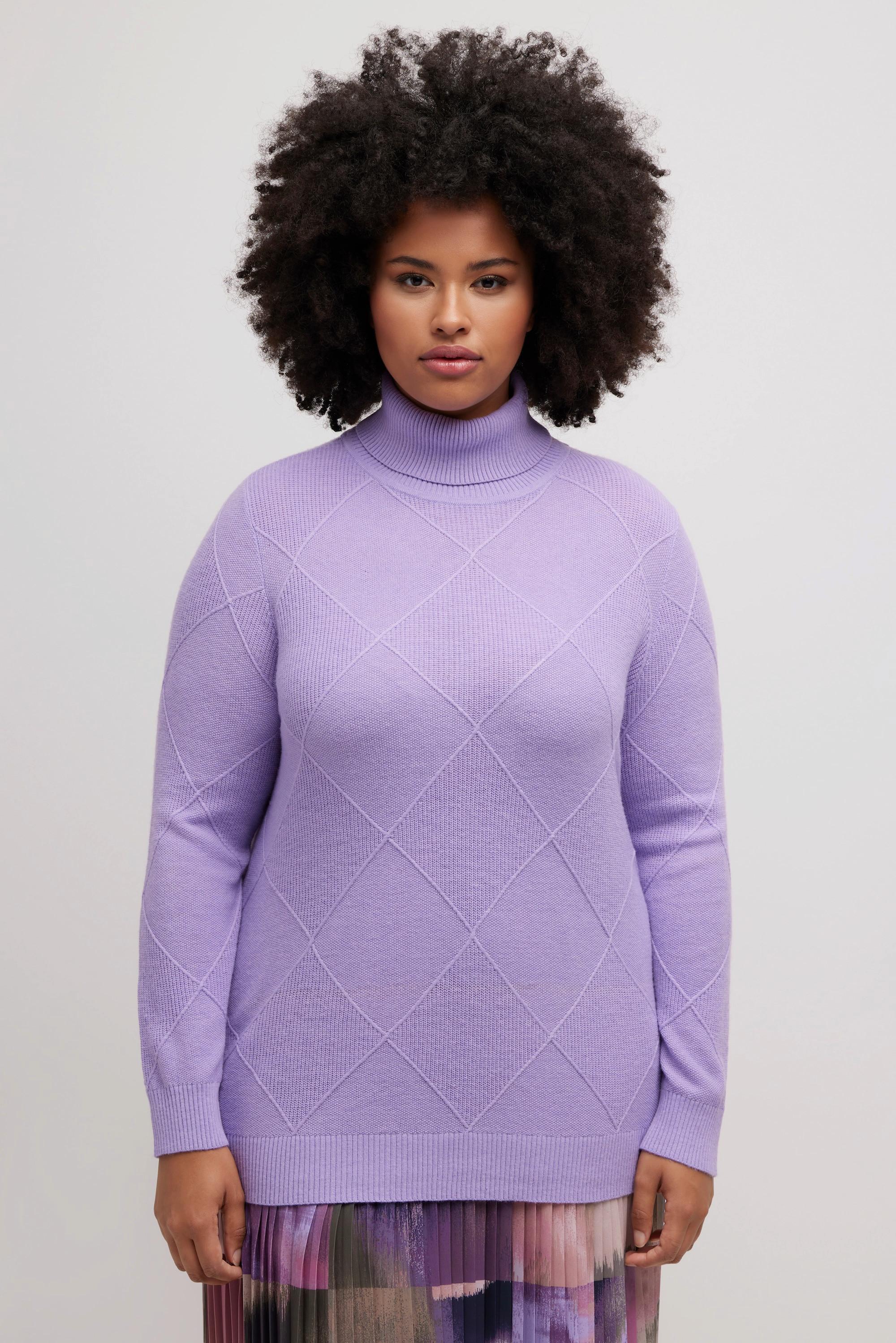 Ulla Popken  Pullover, Rhomben-Strukturmix, Rollkragen, Langarm 