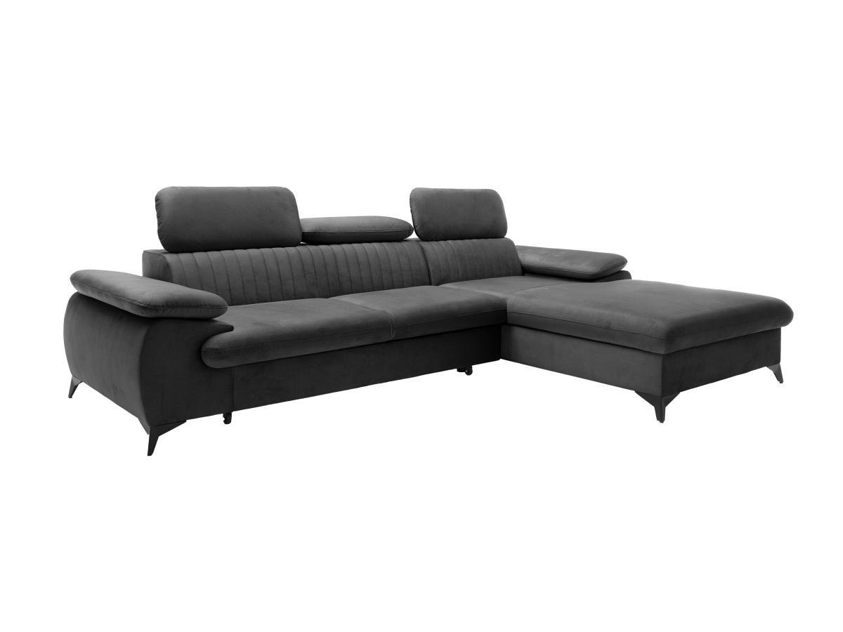 PASCAL MORABITO Canapé d'angle droit convertible en velours gris anthracite SAMARA de Pascal Morabito  