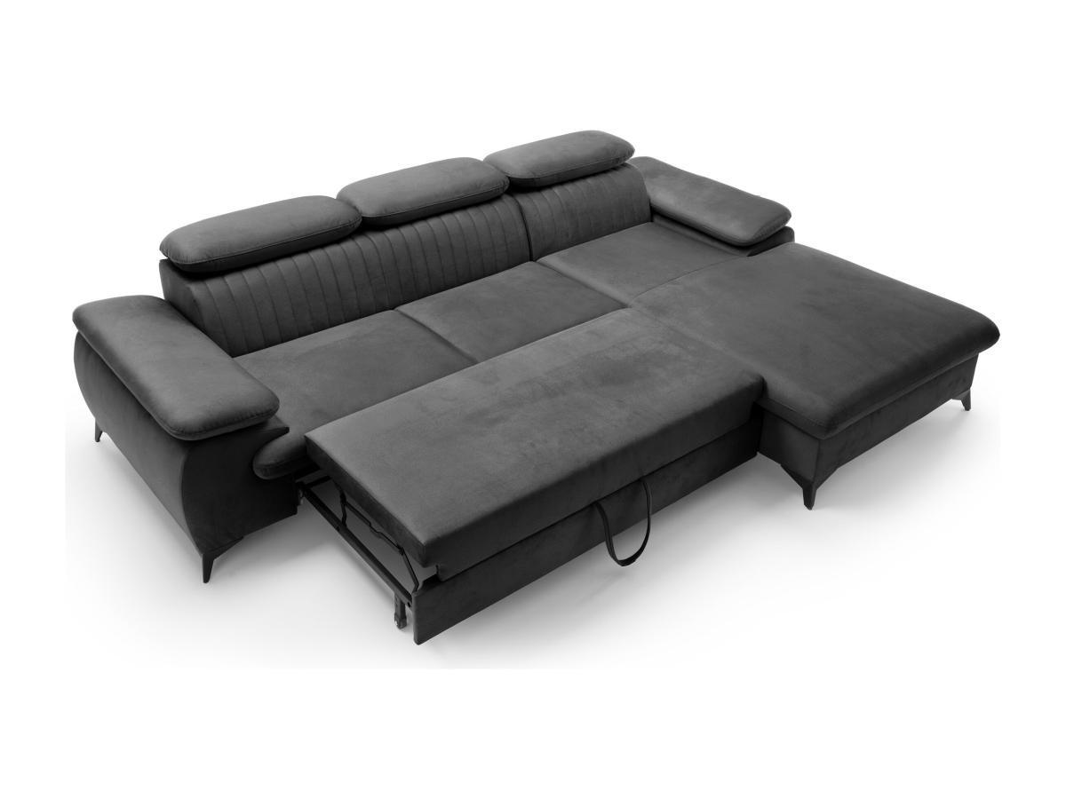 PASCAL MORABITO Canapé d'angle droit convertible en velours gris anthracite SAMARA de Pascal Morabito  