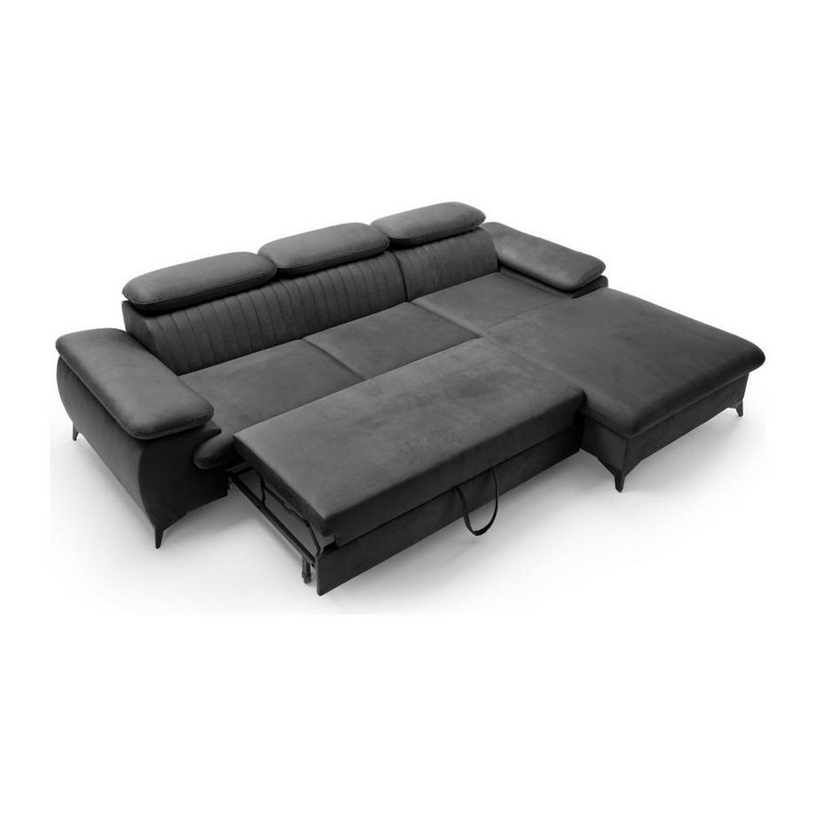 PASCAL MORABITO Canapé d'angle droit convertible en velours gris anthracite SAMARA de Pascal Morabito  