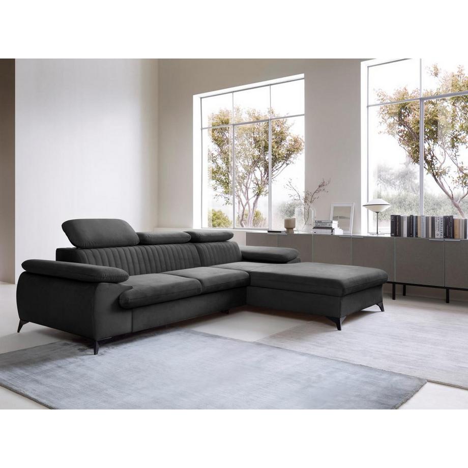 PASCAL MORABITO Canapé d'angle droit convertible en velours gris anthracite SAMARA de Pascal Morabito  