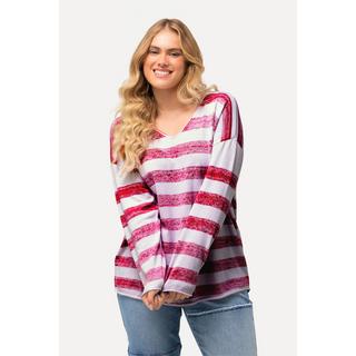 Ulla Popken  Pullover, unregelmäßige Streifen, V-Ausschnitt, Langarm 