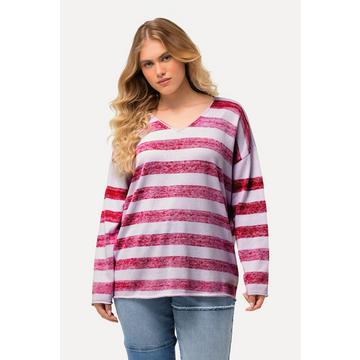 Maglione con righe disomogenee, scollo a V e maniche lunghe