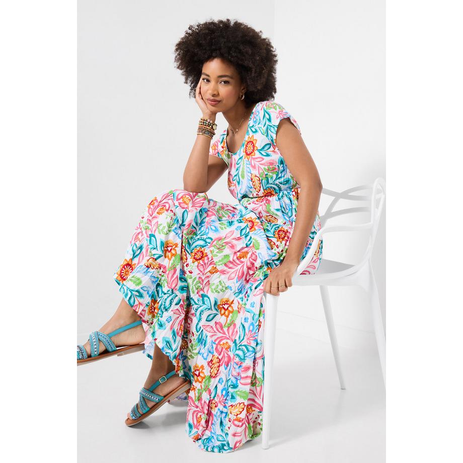 Maxikleid aus Crinkle-Baumwolle mit elastischer Taille