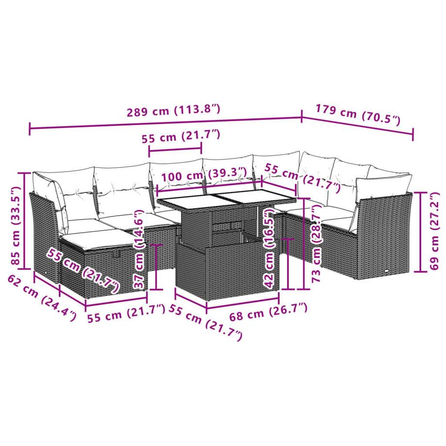VidaXL set divano da giardino Polirattan  