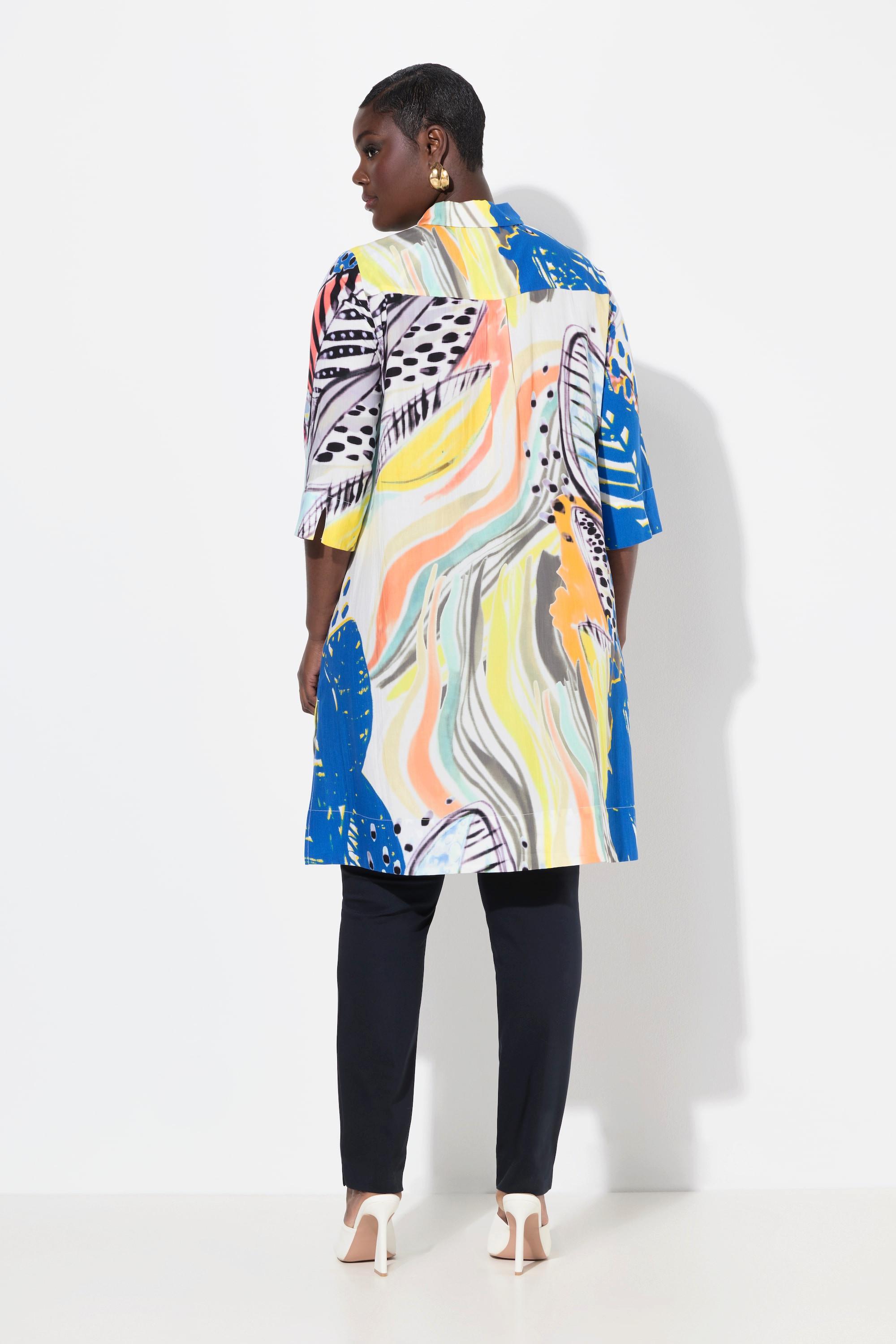 Ulla Popken Chemisier long Lyocell Coupe évasée Col chemise Manches 3/4  