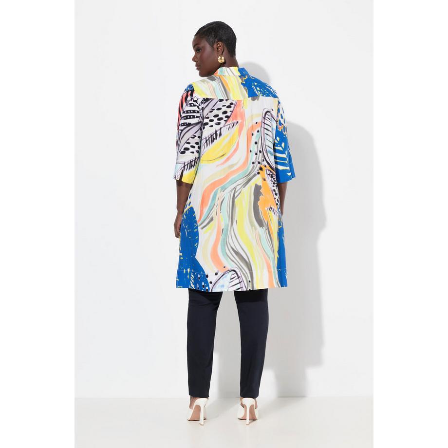 Ulla Popken Lyocell Longbluse A-Linie Hemdkragen 3/4-Arm  