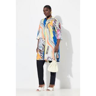 Ulla Popken Chemisier long Lyocell Coupe évasée Col chemise Manches 3/4  