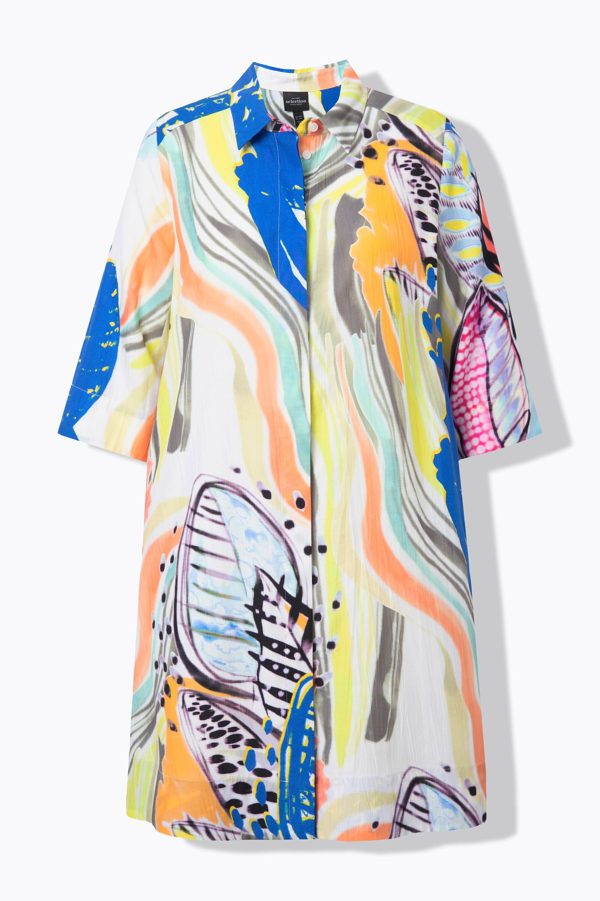 Ulla Popken Chemisier long Lyocell Coupe évasée Col chemise Manches 3/4  