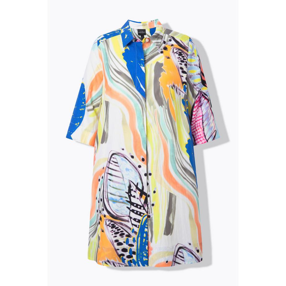 Ulla Popken Lyocell Longbluse A-Linie Hemdkragen 3/4-Arm  