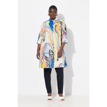 Blusa dal taglio lungo e svasato con lyocell, colletto da camicia e maniche a 3/4