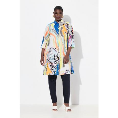 Ulla Popken Chemisier long Lyocell Coupe évasée Col chemise Manches 3/4  