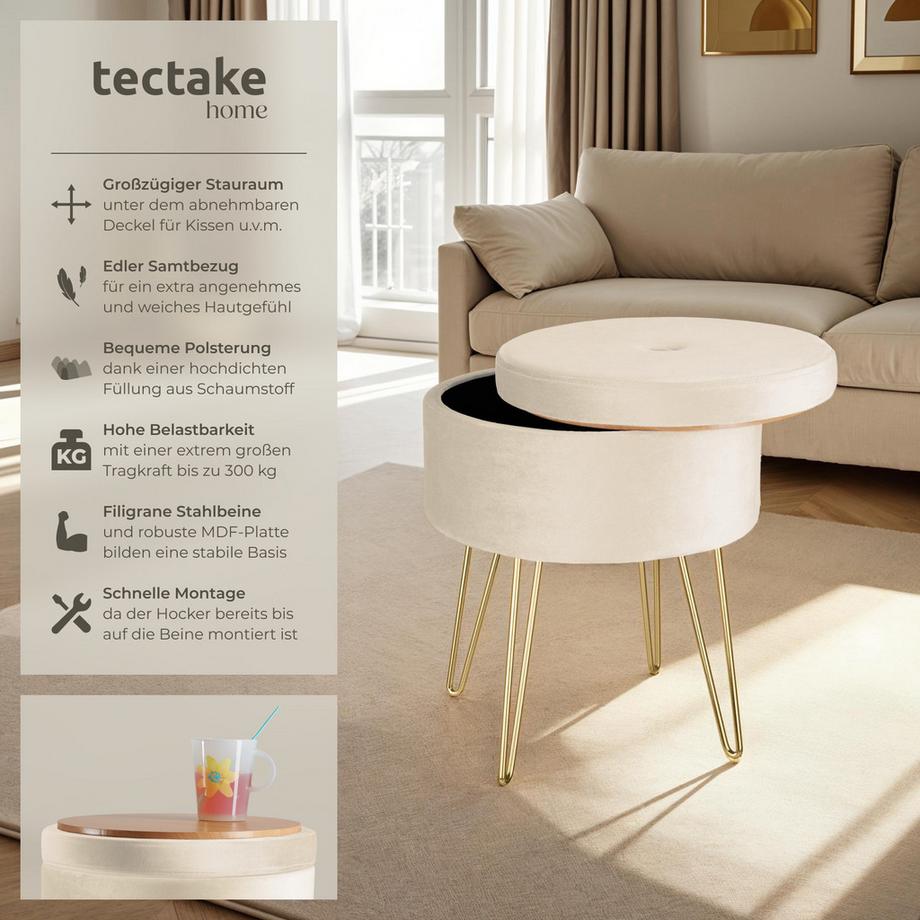 Tectake Tabouret avec espace de rangement AVA rond  
