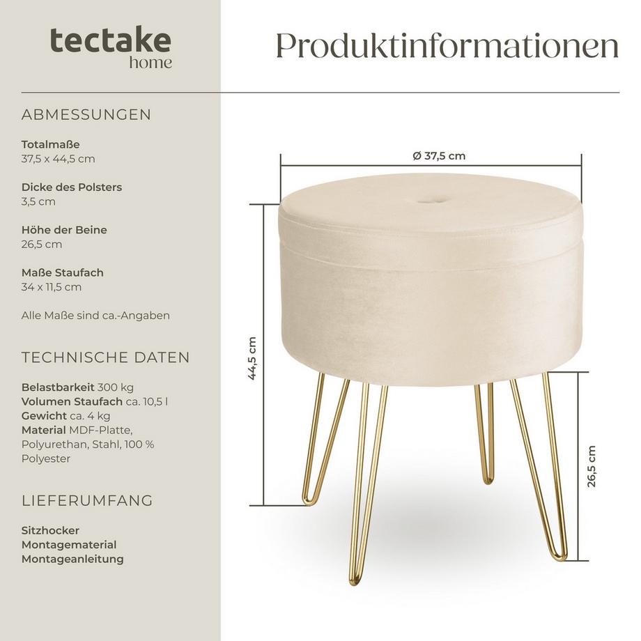 Tectake Tabouret avec espace de rangement AVA rond  