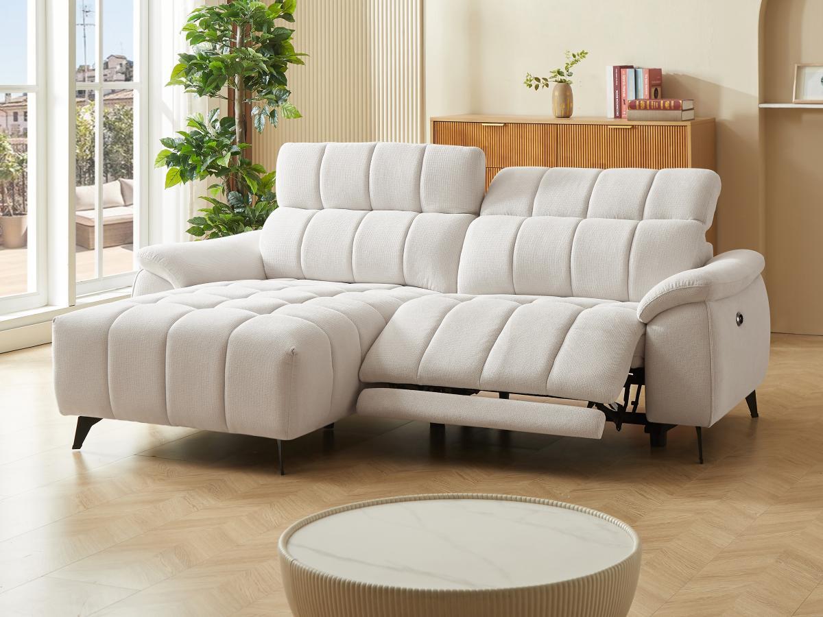 Vente-unique Eckrelaxsofa elektrisch - Ecke links - Strukturstoff - Beige - CELTIMO  