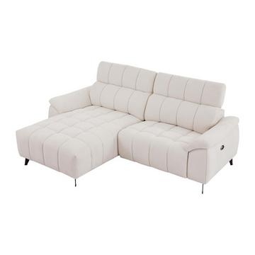 Canapé d'angle gauche relax électrique en tissu texturé beige CELTIMO