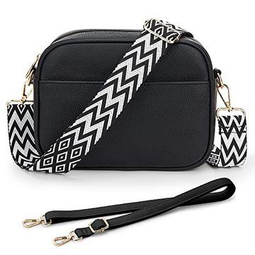 Umhängetasche, stylisch Veganem Leder Breiter Gurt Crossbody Schultertasch mit 2 verstellbaren