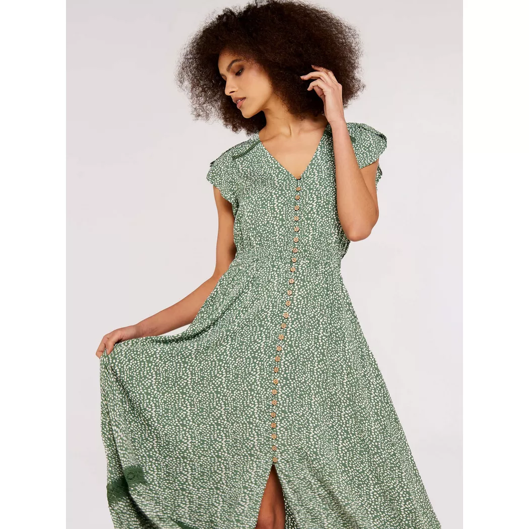 APRICOT - Robe longue en crochet à pois irréguliers, Robe longue à motif avec insert en dentelle, XS, Vert