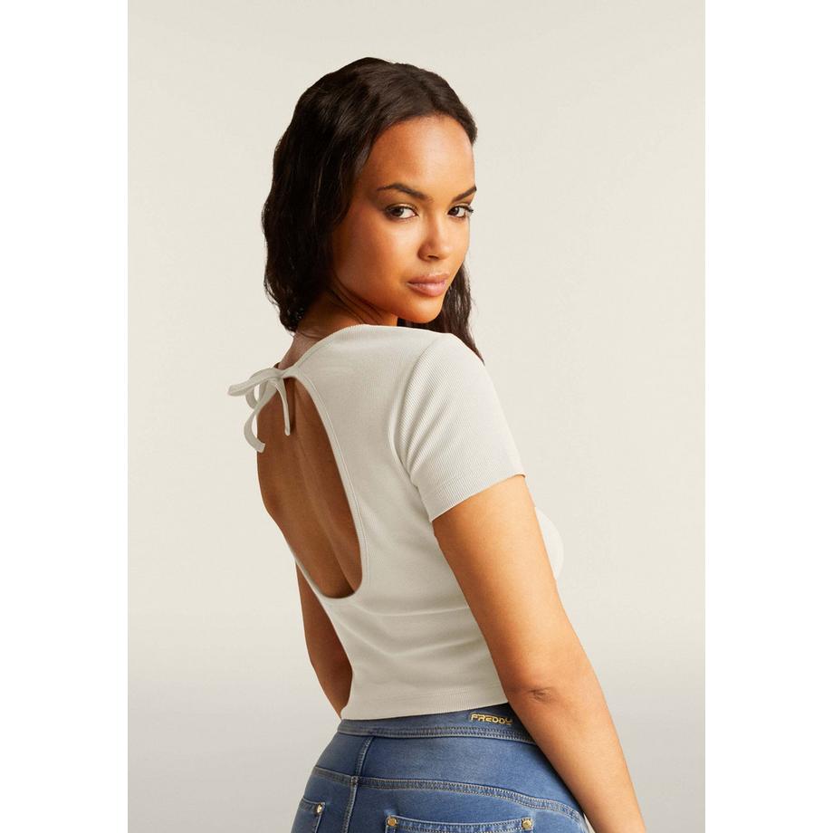 FREDDY Geripptes Kurzarm T-Shirt mit Rückenbindung  