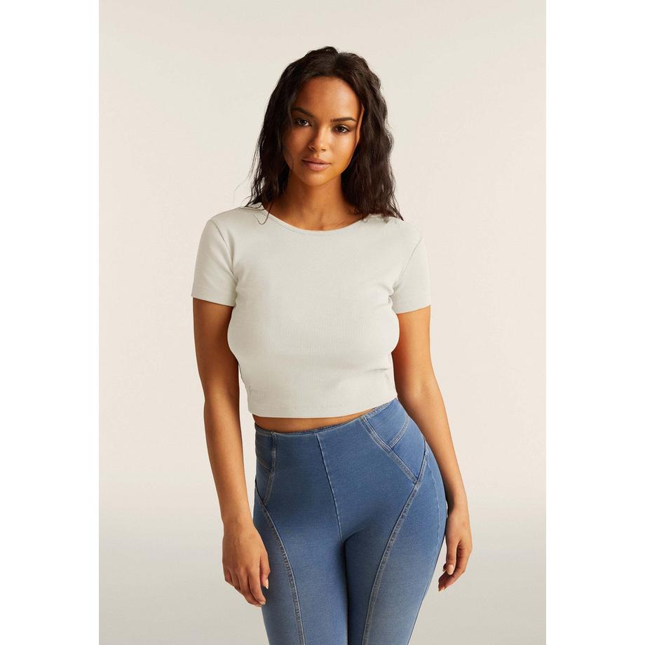 FREDDY Geripptes Kurzarm T-Shirt mit Rückenbindung  