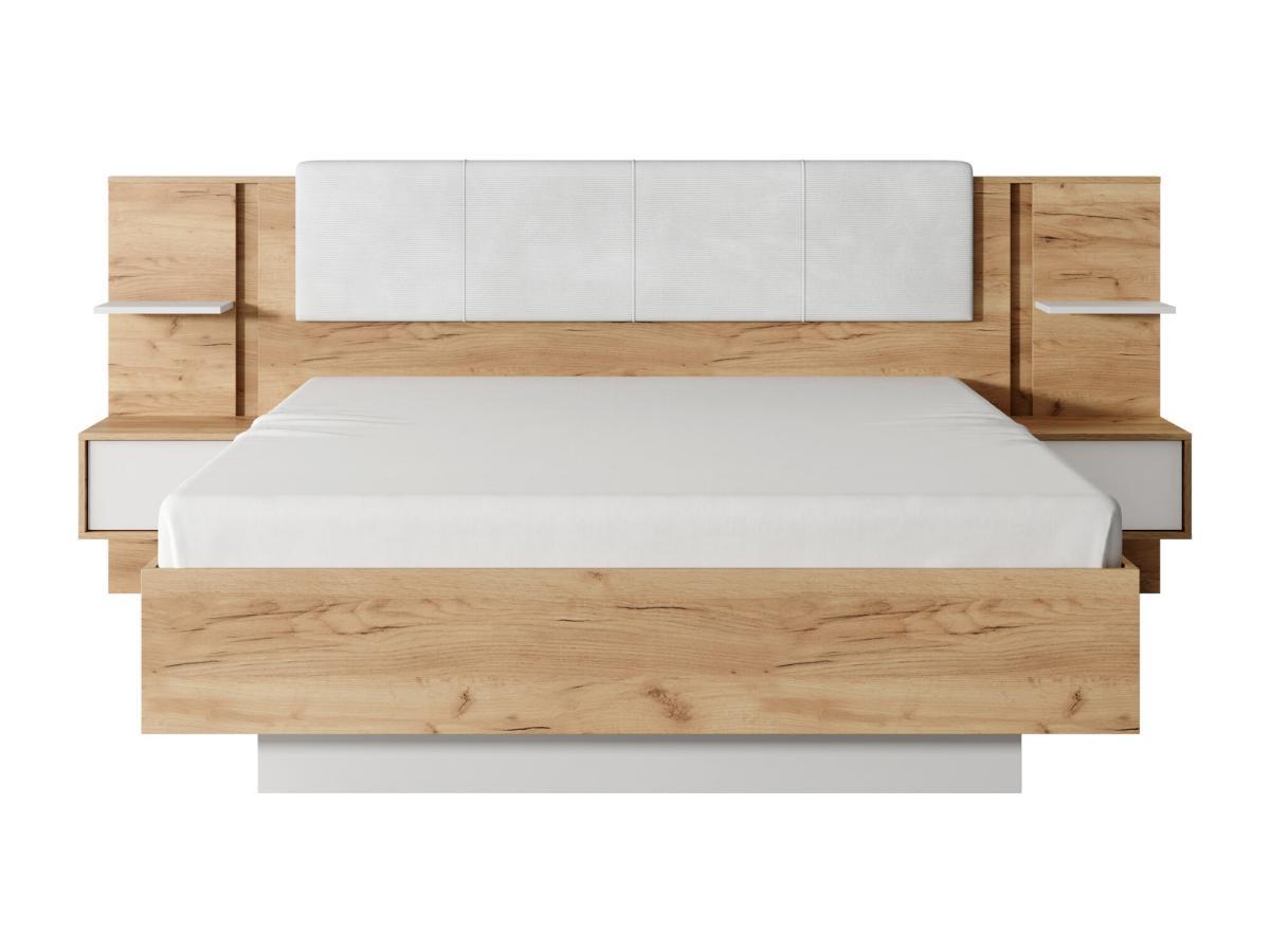 Vente-unique Letto con comodini Con LED 160 x 200 cm Naturale e Bianco - ELYNIA  