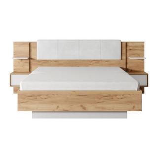 Vente-unique Letto con comodini Con LED 160 x 200 cm Naturale e Bianco - ELYNIA  