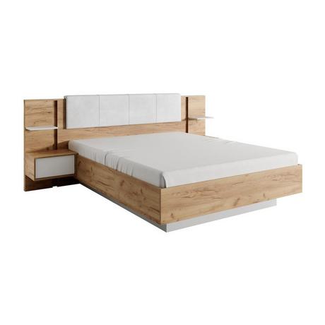 Vente-unique Letto con comodini Con LED 160 x 200 cm Naturale e Bianco - ELYNIA  