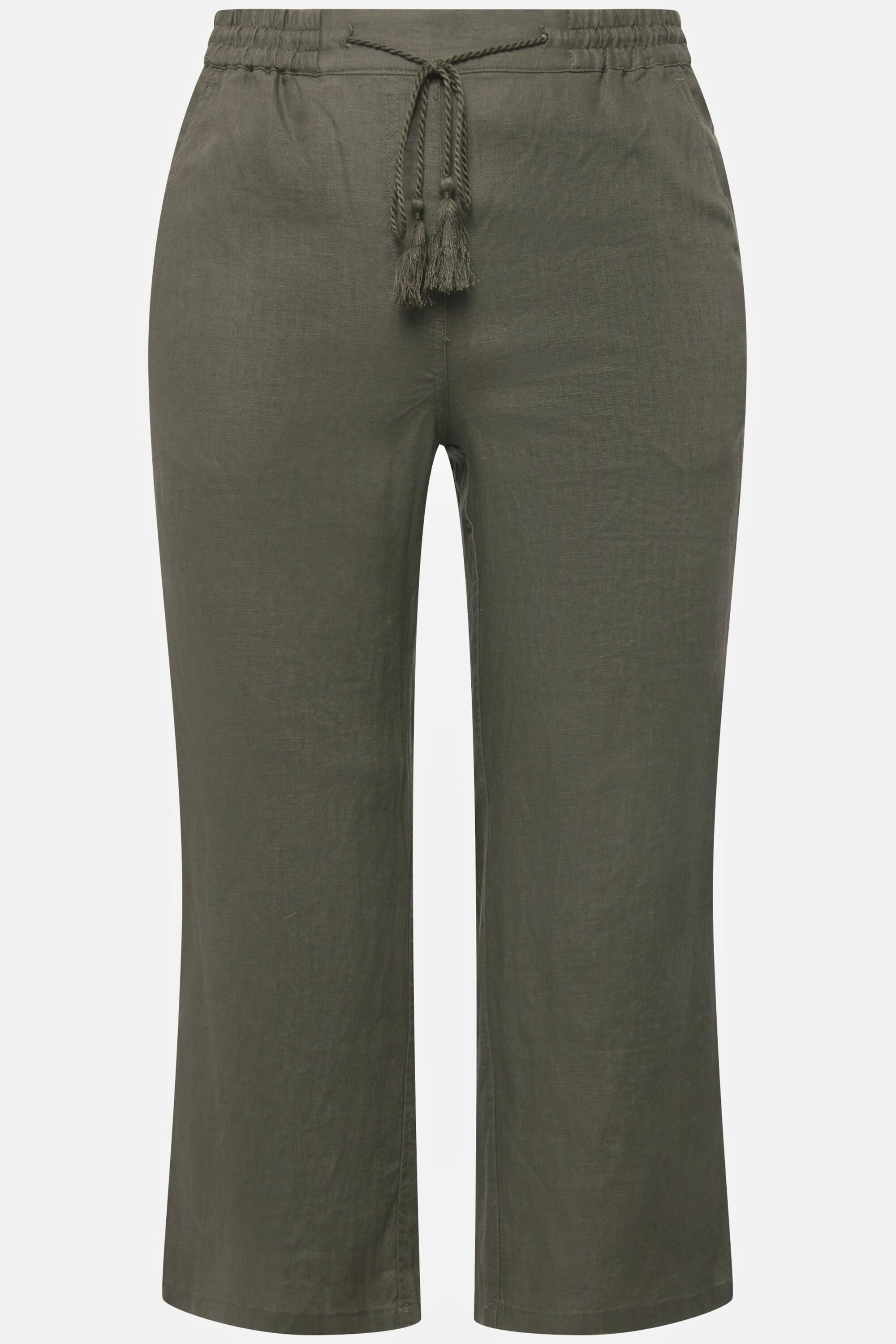 Ulla Popken Pantalon en lin 7/8 Taille élastique  