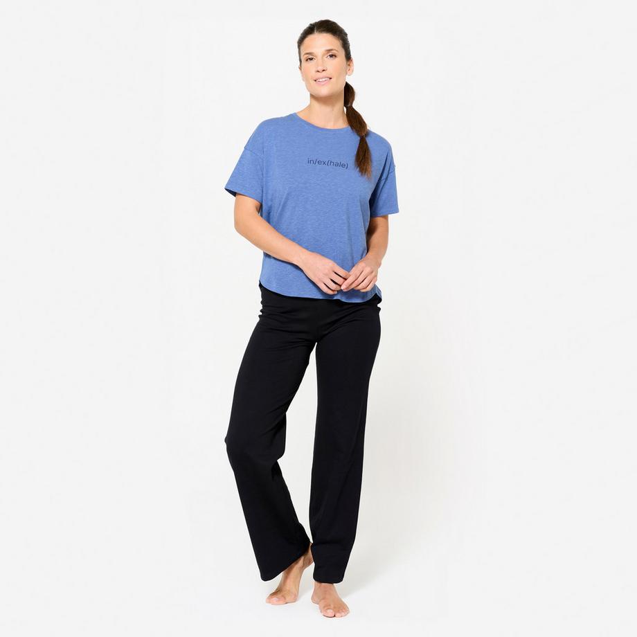 KIMJALY  Pantalon de yoga coton  doux taille haute femme, noir ultra 